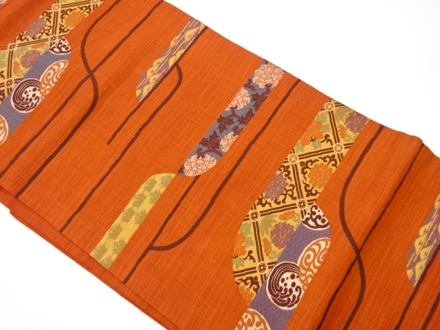 JAPANESE KIMONO / VINTAGE NAGOYA OBI / WOVEN MOUNTAIN & FLORAL PLANTS